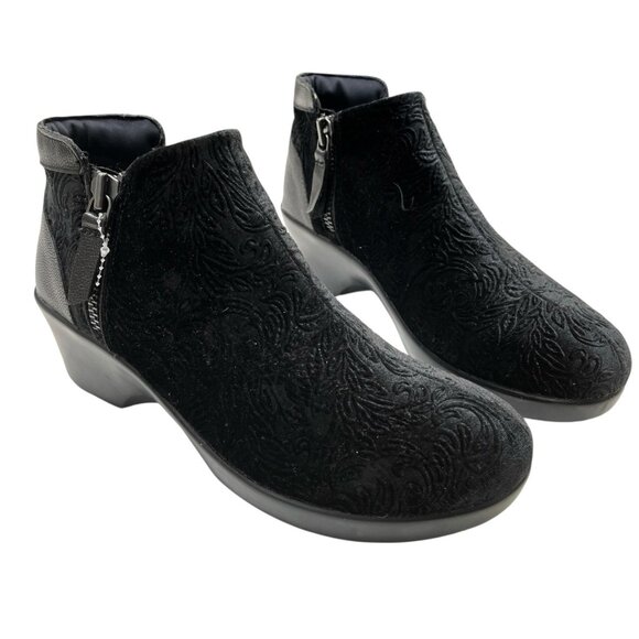 Alegria Sloan Raven Boots Women 11 Black Textured Jacquard Velvet Leather Bootie - Picture 1 of 14